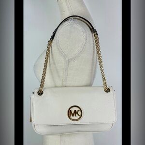 Michael Kors White Shoulder Bag with Gold Accents